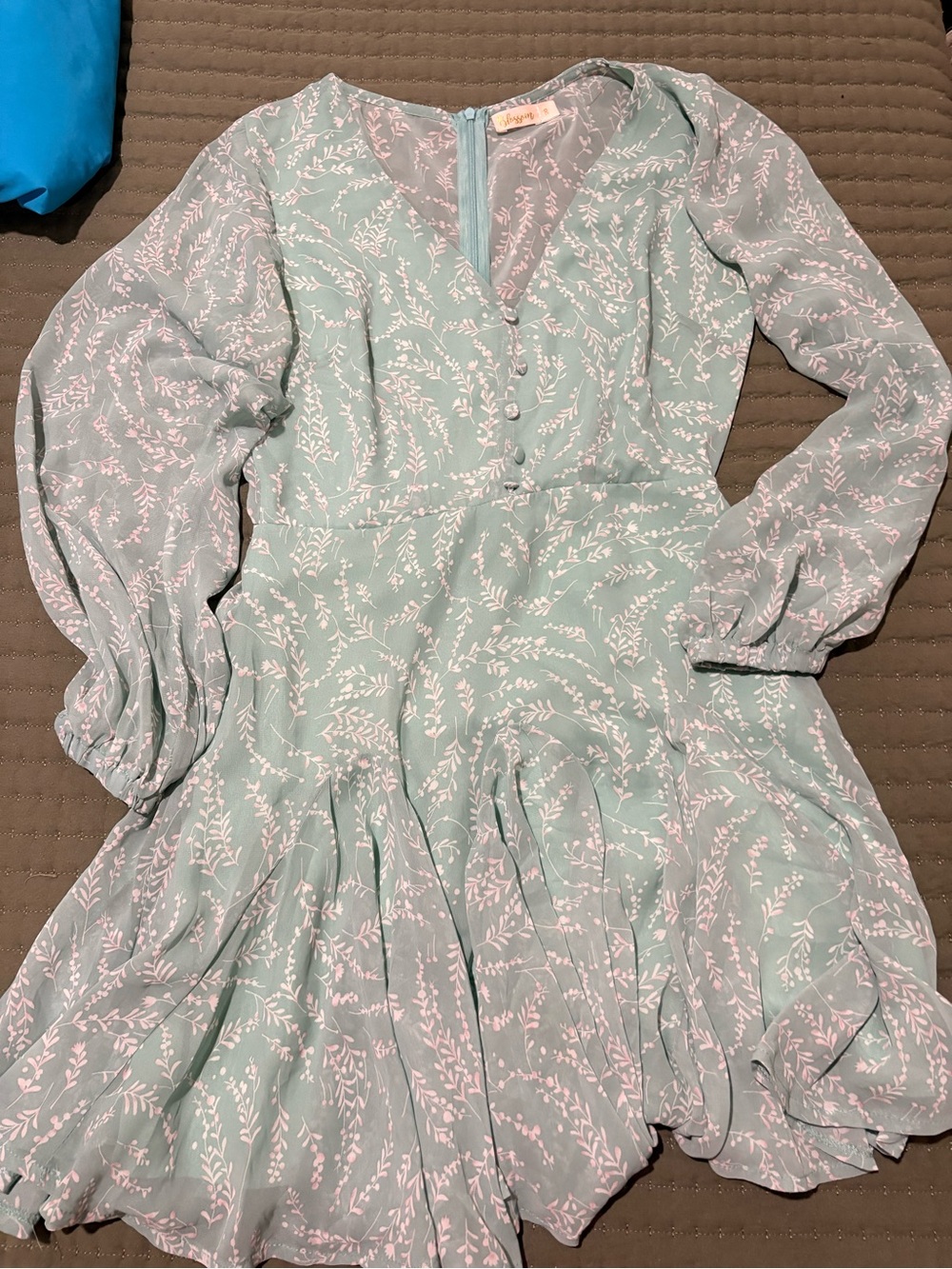 Mint Green Floral Long-Sleeve Dress